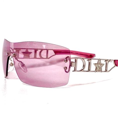 Dior Pink Sunglasses, Pink Y2k Glasses, Pink Glasses Aesthetic, Pink Sunglasses Aesthetic, Dior Sunglasses Y2k, Dior Jewerly, Y2k Products, 2000s Dior, 2000s Glasses