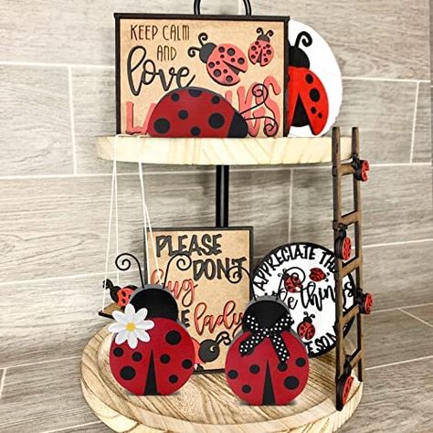 Ladybug Decorations, Ladybug Crafts, Tiered Tray Diy, Bug Crafts, Easels, Diy Craft Kits, Wood Cutouts, Painted Paper, Paint Party