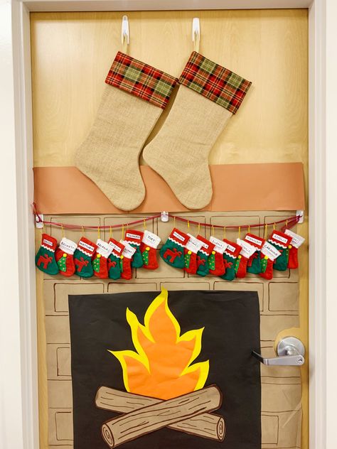 Stocking Classroom Door Decoration, Hall Decorations, Christmas Door Decor, Door Decorating, Room Mom, Office Door, Door Decorations Classroom, Hall Decor, School Room