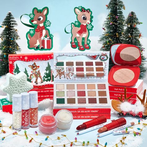 Rudolph the Red-Nosed Reindeer Full Collection | ColourPop Rudolph Makeup, Reindeer Makeup, Hermey The Elf, Reindeer Ears, Discount Design, Fabulous Christmas, Glass Ball Ornaments, Colourpop Cosmetics, Christmas Makeup