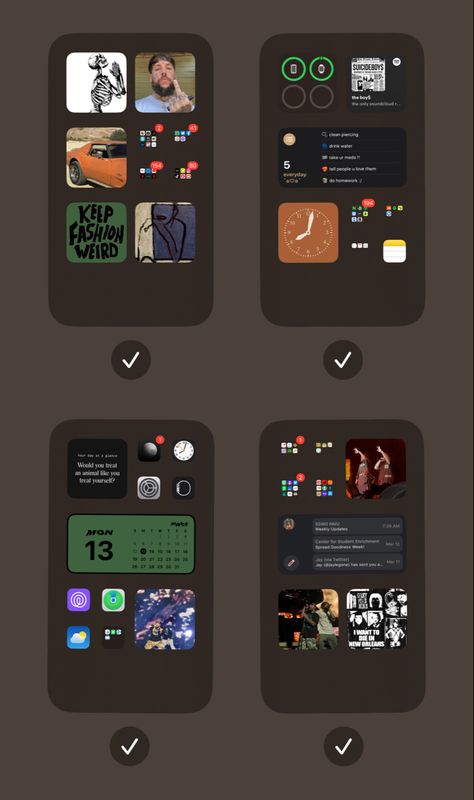 the first page is not my original design!!! i took inspo from a pinterest post but i cannot find the original poster :( please let me know who i can give credit to!! Phone Home Page Ideas, Simple Phone Setup, Homescreen Setup Iphone, Aesthetic Iphone Setup, Widgets Layout, Iphone Home Screen Organization, Widgetsmith Ideas, Iphone Setup, Phone Apps Iphone