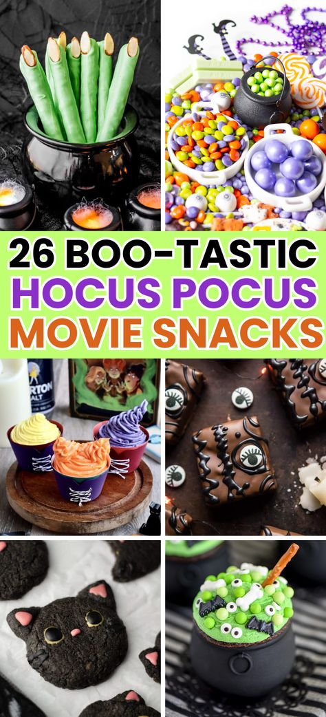 Hocus Pocus – Are you a total fan of Disney’s ”Hocus Pocus” Halloween movie? Then you need these awesome themed, spooky and fun Halloween snacks inspired by this hilarious movie for your next Halloween movie night! Halloween movie food, Halloween movie party, Halloween Hocus Pocus party, hocus pocus halloween party, hocus pocus recipes, hocus pocus desserts, hocus pocus party, diy hocus pocus party ideas, sandersen sisters, halloween party themes, halloween party for adults, halloween drinks. Halloween Hocus Pocus Food, Hocus Pocus Brunch, Hocus Pocus Themed Party Food, Hocus Pocus Themed Desserts, Hocus Pocus Themed Movie Night, Hocus Pocus Movie Night Snacks, Hocus Pocus Recipes, Halloween Movie Themed Food, Hocus Pocus Halloween