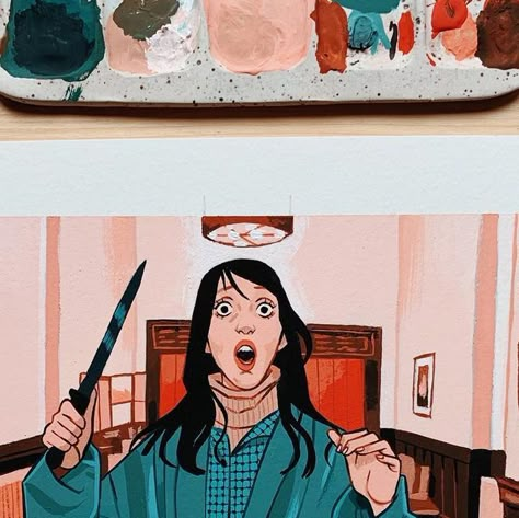 Sibylline Meynet on Instagram: "The Shining 🔪❄️ Something different from what I usually post here but I’m in a spooky mood and wanted to paint a horror movie scene 👀 Tools are tagged !" The Shining Painting, Horror Illustration Art, Movie Scene Painting, The Shining Fanart, The Shining Scene, The Shining Art, Sibylline Meynet, Horror Movie Scenes, Shelley Duvall