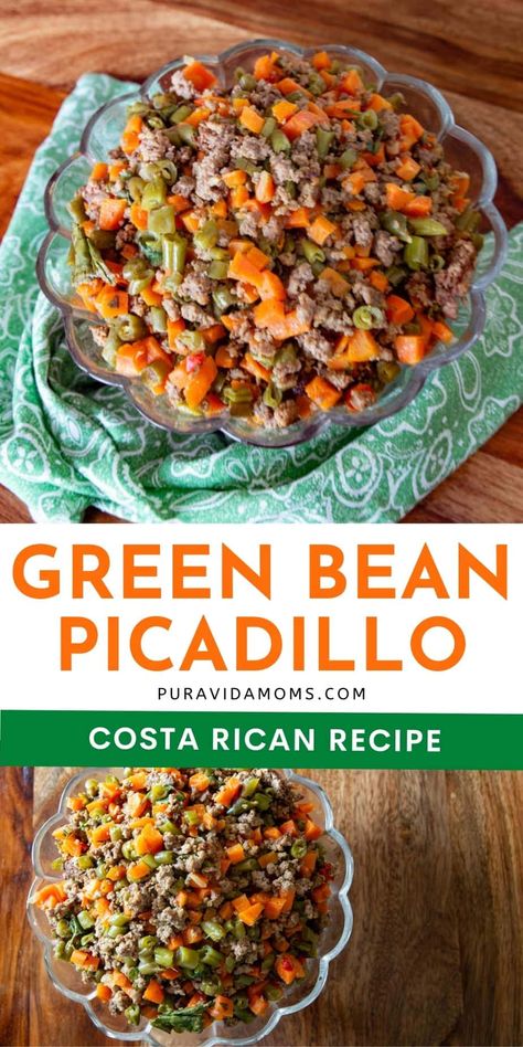 This carrot and green bean picadillo made with ground beef and an easy homeade sofrito is a total crowd pleaser! Recipe With Green Beans, Homemade Sofrito, Green Beans And Carrots, Carrots Green Beans, Caribbean Foods, Picadillo Recipe, Costa Rican Food, Hispanic Recipes, Mexican Side Dishes