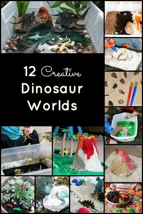 Dinosaur Activities for Kids...12 Creative Dinosaur Small Worlds and Sensory Bins Dinosaur Tuff Tray Ideas, Dinosaur Tuff Tray, Dinosaur Activities For Kids, Dinosaurs Eyfs, Dinosaur Small World, Playgroup Ideas, Eyfs Ideas, Tuff Spot, Dinosaurs Preschool