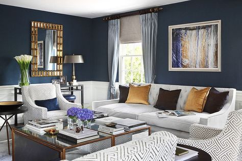 Family Residence by Oliver Burns | HomeAdore Bespoke Chandelier, Sussex Garden, Formal Lounge, Navy Living Rooms, Blue And White Living Room, Navy Blue Living Room, Cozy Rooms, Blue Living Room Decor, Gold Living Room