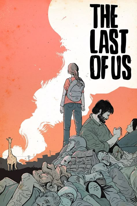 Digital illustration based on the 2013 videogame The Last of Us. It has Ellie looking at a giraffe in the distance, while Joel sits on a mound of bodies staring at his watch. The Last Of Us2, Fan Poster, Dorm Posters, Tablet Wallpaper, Vintage Poster Art, Cartoon Games, Last Of Us, Cultura Pop, Digital Wallpaper