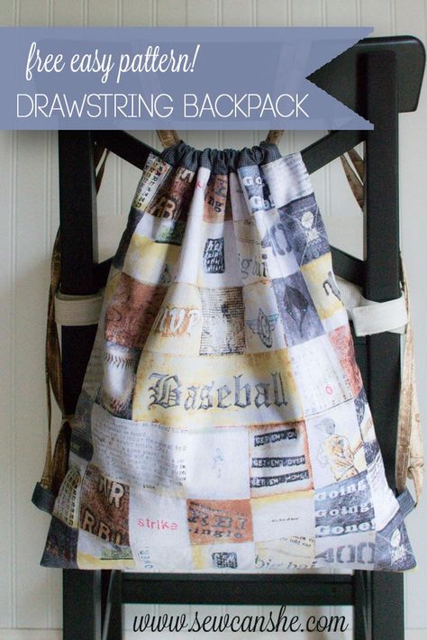 EASY PEASY DRAWSTRING BACKPACK {FREE SEWING TUTORIAL} STORY : SewCanShe Free Sewing Patterns for Beginners Sewing Easy, Free Sewing Patterns, Backpack Free, Sew Ins, Backpack Pattern, Sewing Tutorials Free, Carpet Bag, Coordinating Fabrics, Sewing Projects For Beginners