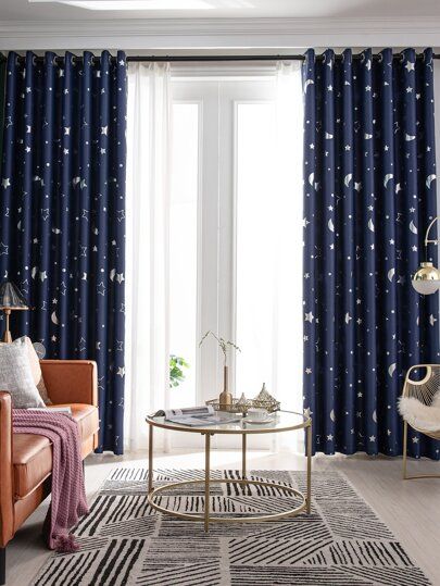 Plus Allover Star Print Leggings | SHEIN USA Nursery Blackout Curtains, Kids Blackout Curtains, Geometric Curtains, Printed Curtains, Hanging Curtains, Grommet Curtains, Moon Star, Curtain Sets, Curtain Fabric