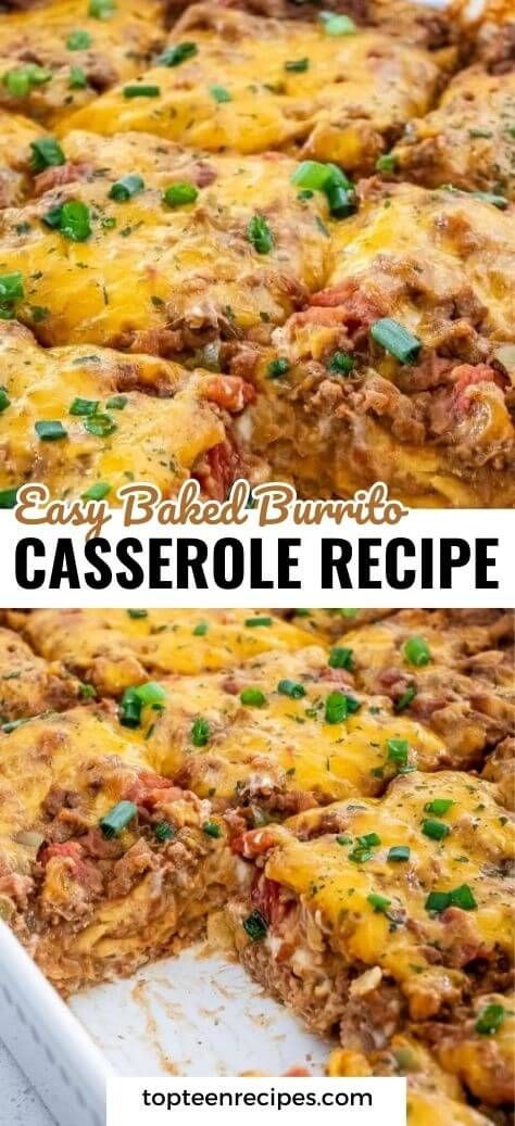 Easy Baked Burrito Casserole Recipe - Top Recipes Baked Burrito Casserole, Burrito Casserole Recipe, Caserole Recipes, Mexican Casseroles, Pudding Recipes Homemade, Christmas Porches, Easy Suppers, Easy Casseroles, Mexican Favorites