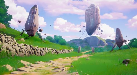 ArtStation - Utilizing Megascans For Stylized Environments in UE4, Jack McKelvie Stylized Environment, Fantasy Environment, Stylized 3d, Stylized Art, Manga Drawing Tutorials, 3d Environment, Group Project, Landscape Elements, Mini World