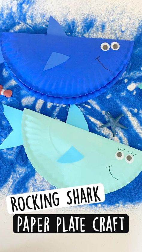 Rocking Shark | Preschool art activities, Preschool crafts, Ocean crafts Camping Crafts For One Year Olds, Under The Sea Projects For Preschoolers, Craft Ideas For First Graders, Blue Crafts For Preschoolers, Water Week Crafts, Preschool Crafts Ocean, Summer Activities For Preschoolers Daycare, Toddler Shark Craft, Pre K Crafts Summer