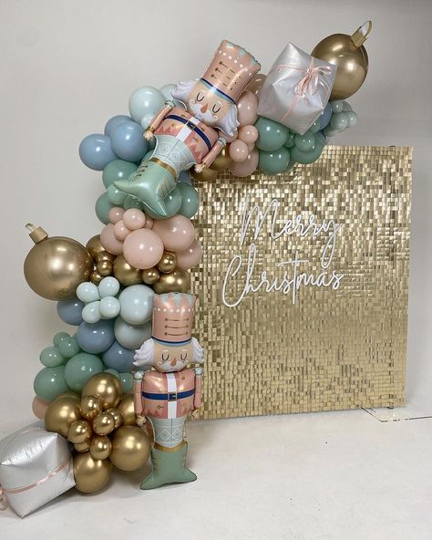 It’s official, we are Christmas obsessed and this one is our fave! The Nutcracker, available to book now 🥰 #balloonilicious… | Instagram Nutcracker Balloon Garland, December Birthday Themes, Baby Shower Christmas Theme, Dolly Christmas, Pastel Christmas Decor, Winter Wonderland Birthday Party, Christmas Party Backdrop, Christmas Balloon Decorations, Christmas Decorations Centerpiece