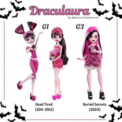 Draculaura Dead Tired and Buried Secrets comparison Monster High dolls G1 vs G3 Draculaura Dead Tired, Monster High Dead Tired, Draculaura G3, Monster High Dolls, Monster High, The Secret, Dolls, Fan