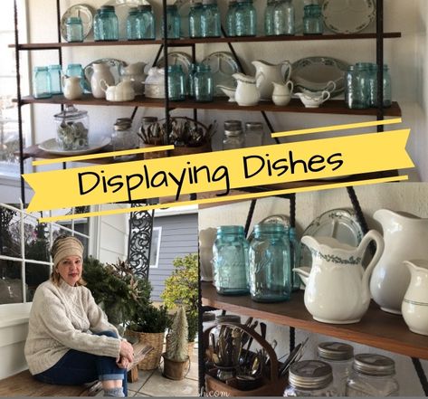 Vintage Dish Display Ideas, Crystal Dishes Display, Kitchen Collection Display, How To Display Vintage Dishes, How To Display Dishes, Vintage Dishes Display, Displaying Dishes, Antique Display Ideas, Antique Dishes Display