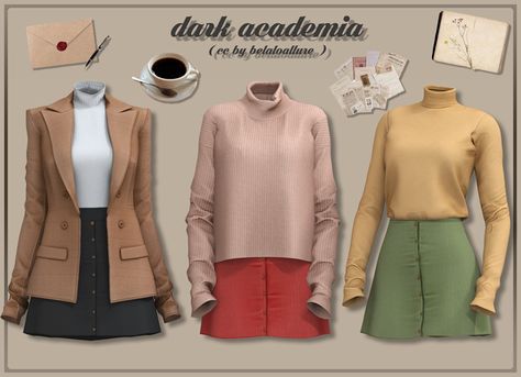 Sims 4 Dark Academia, Sims 4 Dark Academia Cc, Lotes The Sims 4, Sims Challenge, Favorite Aesthetic, Sims Packs, Dark Academia Clothes, Academia Clothes, Pelo Sims