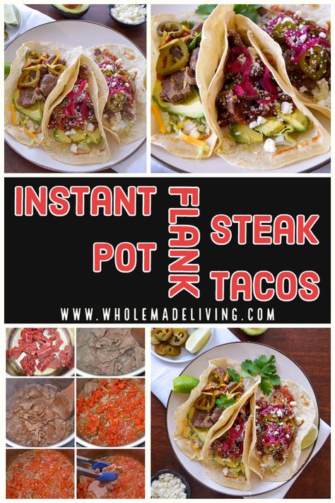 Flank Steak is a great and easy beef to cook in the Instant Pot. These Instant Pot Flank Steak Tacos make Taco Tuesday or any weeknight meal super easy and so delicious! This recipe is tested and approved by my whole family. No fuss, no mess easy dinner in one pot. You can add your favorite taco toppings to these tacos to elevate them or just add cheese if you want simple tacos. You can also use this recipe to make beef for enchiladas or quesadillas since this meat is so tender and juicy. Instant Pot Flank Steak, Simple Tacos, Flank Steak Tacos, Taco Toppings, Mongolian Beef Recipes, Hearty Beef Stew, Steak Tacos, Best Instant Pot Recipe, Supper Recipes