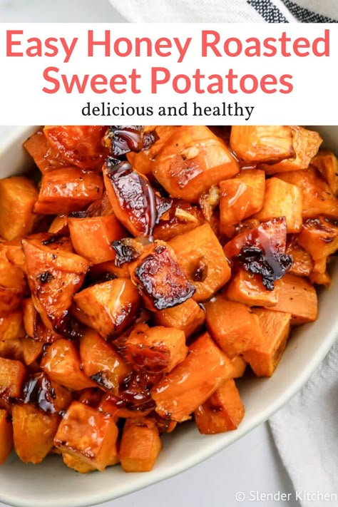 Butter Roasted Potatoes, Honey Roasted Sweet Potatoes, Sweet Potato Recipes Roasted, Boiling Sweet Potatoes, Freeze Sweet Potatoes, Cinnamon Honey Butter, Slender Kitchen, Cinnamon Honey, Foods Healthy