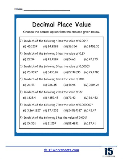 Place Value of Decimals Worksheets - 15 Worksheets.com Standard Form Math, Rounding Decimals Worksheet, Decimals Addition, Decimal Multiplication, Decimal Numbers, Mental Maths Worksheets, Place Value With Decimals, Math Decimals, Decimals Worksheets