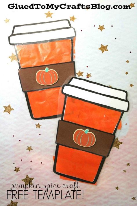 Stained Glass Pumpkin Spice Latte Craft - Fall Inspired Idea - Free Printable Template To Get You Started! #gluedtomycrafts Pumpkin Spice Art, Stained Glass Pumpkin, Coffee Cup Crafts, November Crafts, Pumpkin Craft, Toddler Art Projects, Fun Halloween Crafts, Preschool Arts And Crafts, Cup Crafts