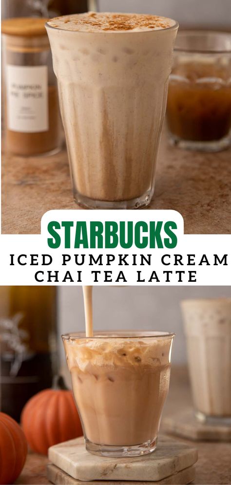 NEW STARBUCKS ICED PUMPKIN CREAM CHAI TEA LATTE Pumpkin Chai Latte Recipe, Chai Latte Starbucks, Pumpkin Cold Foam, Chai Tea Latte Starbucks, Pumpkin Chai Tea, Chai Tea Latte Recipe, Iced Chai Tea Latte, Iced Chai Tea, Chai Latte Recipe