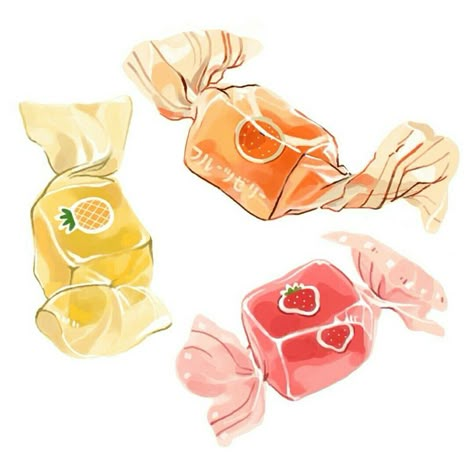 Strawberries, Candy, Fruit, Orange, Pink, White, Kawaii