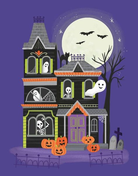 Jaime Cromer Haunted House Illustration, Fall Canvas Painting, Fall Canvas, Whimsical Halloween, Advocate Art, House Illustration, Halloween Inspo, Halloween Haunted Houses, Creative Illustration