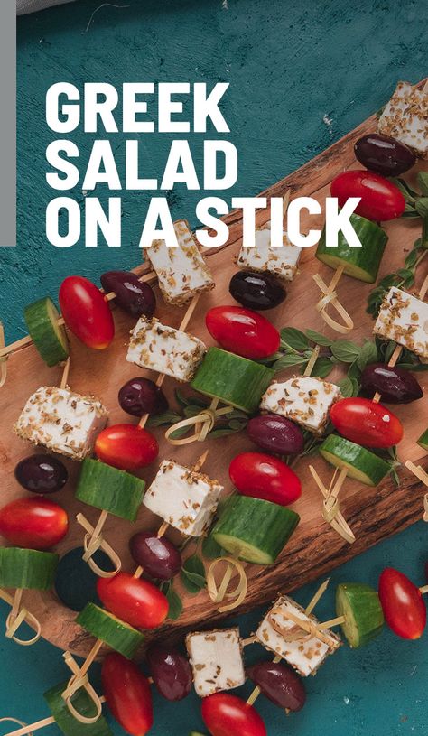 Kids love anything on a stick and the kid inside all of us does too! This recipe for Greek Salad on a Stick features our award-winning Cloud 9® Bite-Sized Fruity Tomatoes, along with all the traditional flavors of Greek salad. As a healthier alternative to high calorie finger foods, these are a fun way to get kids to eat their salad! #Cloud9 #tomato #greenhousegrown #GreekSalad #appetizer #snack #keto #glutenfree #recipe #flavorUP #LiveDeliciously Greek Salad On A Stick, Salad On A Stick, Tomato Tarte Tatin, Antipasto Kabobs, Caprese Bruschetta, Butternut Squash Pizza, Southern Tomato Pie, Vegan Risotto, Cornbread Salad