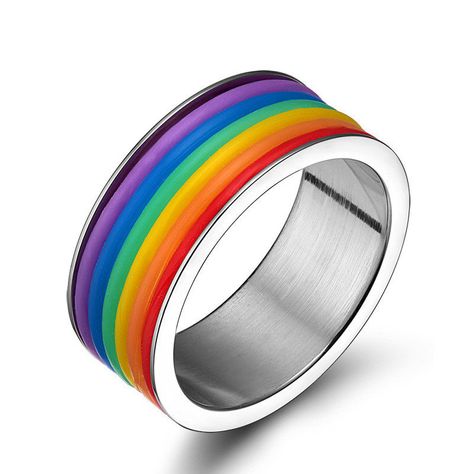 Fashion Stainless Steel Finger Rings Rainbow Silicone Rings for Women Men LGBT Band Unisex Jewelry Gay Jewelry, Stainless Steel Wedding Bands, Rainbow Band, Silicone Wedding Band, Rainbow Ring, Pride Jewellery, Rainbow Rings, Rainbow Jewelry, Trendy Ring