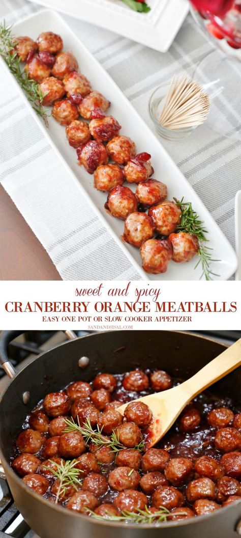 Sweet and Spicy Cranberry Orange BBQ Meatballs  #appetizer #meatballs #newyearseve #appetizers #gameday #partyfood Appetizer Meatballs Crockpot, Cranberry Orange Meatballs, Orange Meatballs, Appetizers Meatballs, Meatballs Appetizer, Slow Cooker Appetizers, Bbq Meatballs, Glazed Meatballs, Appetizer Meatballs