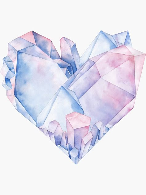 Crystals Art Drawing, Heart Shaped Crystals, Crystals Watercolors, Heart Wall Decal, Crystal Drawing, Frozen Heart, Shaped Crystals, Crystal Stickers, Matte Fabric