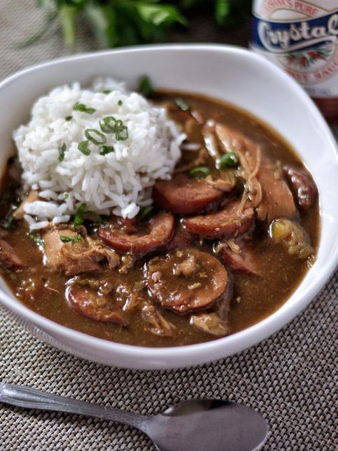 Creole Chicken and Sausage Gumbo Recipe - Coop Can Cook Turkey Gumbo, Creole Chicken, Chicken And Sausage Gumbo, Gumbo Recipe Sausage, Okra And Tomatoes, Chicken Gumbo, Pork Hock, Chicken And Sausage, Sausage Gumbo