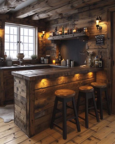 Country Bar Ideas, Shop Loft Ideas, Rustic Bar Ideas, Pool Bar Ideas, Garage Bar Ideas, Hangout Space, Honeycomb Wallpaper, Home Bar Ideas, Cabin Bar