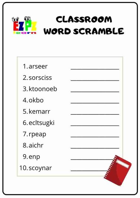 More fun with your teaching with Free Printable English Word Scramble with topic School Objects worksheets for ESL teachers using for kindergarten, preschool and so on you can either download or print directly from our website. English Games For Kids, Jumbled Words, Unscramble Words, Scramble Words, Esl Resources, English Games, English Word, Word Scramble, Esl Teachers