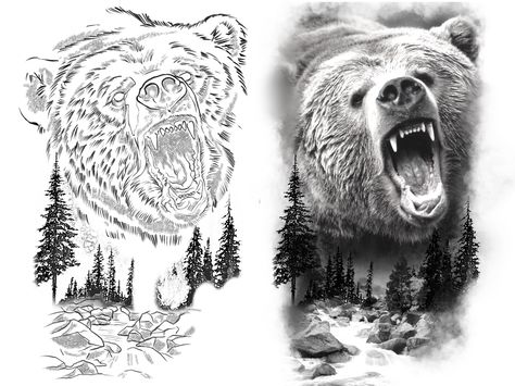 Grizzly Bear Tattoos For Men Forearm, Bear Tattoo Stencil, Shaded Tattoos, Grizzly Bear Tattoos, Shading Practice, Gladiolus Tattoo, Nature Tattoo Sleeve, Tattoo Shading, Cool Tattoo Drawings