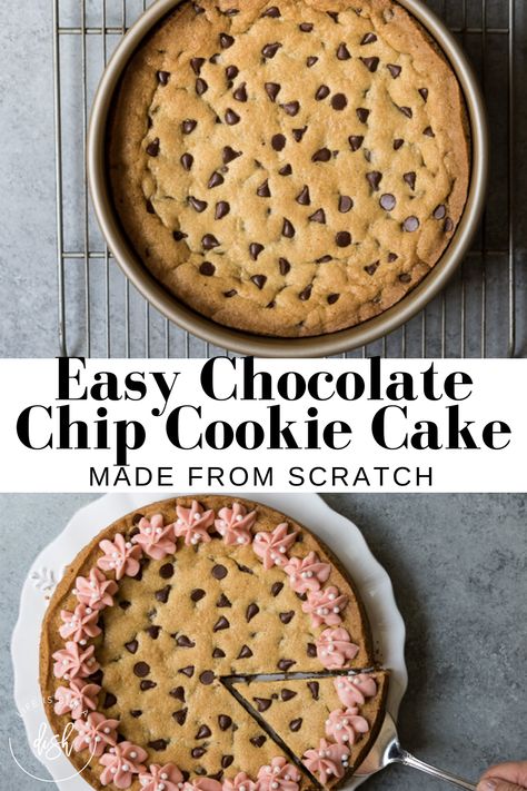 Chocolate Chip Cookie Cake Recipe, Easy Chocolate Chip Cookie, Pizza Buffet, Chocolate Chip Cookie Cake, Easy Chocolate Chip Cookies, Cookie Cake Recipe, Baking Sweets, Made From Scratch, Homemade Cookies