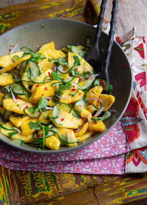 Enjoy a perfect summer salad with this easy-to-make Asian Pineapple Cucumber Salad recipe. Packed with flavor and a delightful crunchy texture, this refreshing salad is an ideal side dish that pairs seamlessly with many main courses. Pineapple Salad Recipes, Pineapple Cucumber Salad, Pineapple Cucumber, Amazing Salads, Pineapple Salad, Side Salads, Yummy Salads, Pineapple Recipes, Korean Recipes