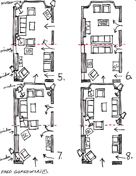 Furniture arrangement for a long narrow living room Narrow Living Room Design, Long Living Room Layout, Great Room Layout, Long Narrow Living Room, Arranging Bedroom Furniture, Living Room Floor Plans, Fireplace Furniture, Small Living Room Furniture, Long Living Room