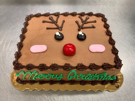 Reindeer Sheet Cake, Reindeer Christmas Cake Ideas, Grocery Store Sheet Cake Designs, Easy Christmas Sheet Cake Decorating Ideas, Holiday Sheet Cakes, Christmas Square Cake, Christmas Cookie Cake Decorating Ideas, Christmas Sheet Cake Ideas, Winter Sheet Cake