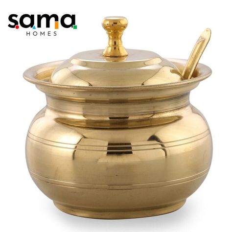 Brass Ghee Pot | Clarified Butter Pot | Versatile and Traditional by SamaHomes on Etsy Glamorous Kitchen, Steel Storage Containers, Dry Fruit Box, Brass Spoon, Container Dimensions, Tiffin Box, Masala Spice, Traditional Cooking, Copper Candle