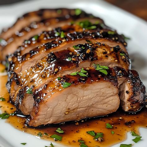 Balsamic-Glazed Pork Loin Juicy Pork Loin Chops, Pork Loin Recipes Balsamic, Balsamic Pork Loin Crockpot, Balsamic Glaze Pork Tenderloin, Pork Loin Glaze, Pork Top Loin Roast, Recipes With Balsamic Glaze, Marinade For Pork Loin, Pork Loin Recipes Crockpot