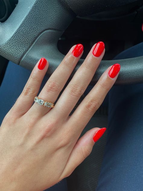 Dnd Red Mars Gel Polish, Red Nails September, Popular Red Nails, Dnd 638 Red Mars, Red Mars Nails, Bright Summer Red Nails, Fiery Red Nails, Red Spring Nails 2024, Dnd Red Mars