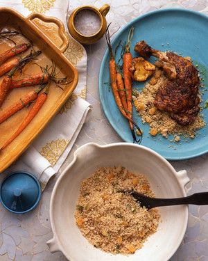 Olive, Apricot, and Pistachio Couscous Pistachio Couscous, Chicken Herbs, Turkey Spices, Delicious Family Dinners, Moroccan Recipes, Almond Chicken, Spiced Chicken, Moroccan Chicken, Martha Stewart Recipes