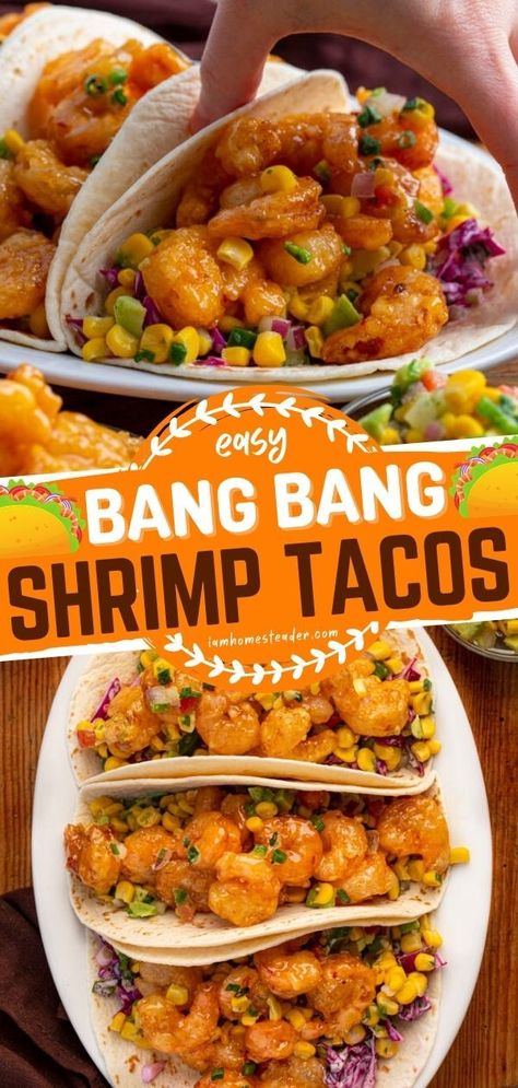 Craving for seafood? Try these Bang Bang Shrimp Tacos! This delicious recipe for dinner starts with homemade bang bang shrimp folded in a flour tortilla. Pin this easy seafood recipe! Bang Bang Shrimp Tacos, Shrimp Tacos Easy, Golo Recipes, Homemade Flour, Shrimp Taco Recipes, Bang Bang Shrimp, Recipe For Dinner, Seafood Recipe, Shrimp Appetizers