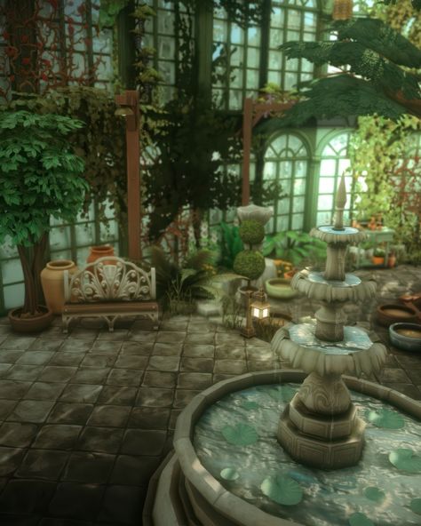 Sims 4 Greenhouse Interior, Sims 4 Romantic Garden, Sims 4 Bay Window, Sims 4 Greenhouse Ideas, Sims Greenhouse, Sims 4 Manor, Sims 4 Greenhouse, Sims 4 Cc Garden, Sims 4 Garden