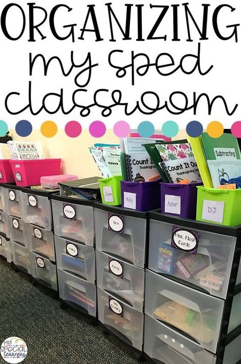 Looking for new ideas on how to organize your special education classroom? Here are a few ways I keep my self contained classroom running smoothly! #sped Special Education Classroom Setup, Asd Classroom, Organized Classroom, Sped Classroom, Life Skills Classroom, Self Contained Classroom, Teaching Special Education, Classroom Storage, Sped Teacher