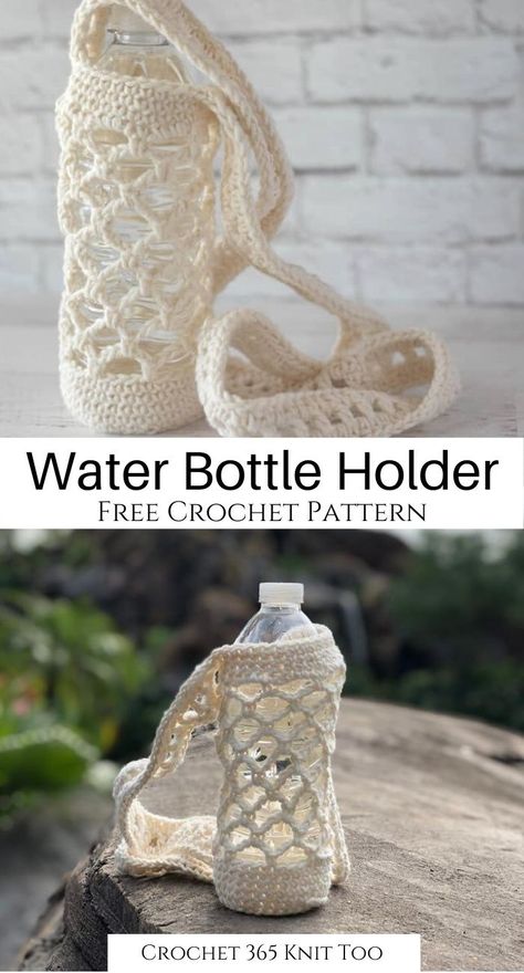 Check out this much needed hiking accessory! What a fun and easy crochet project!! #crochet #crochet365knittoo #freecrochetpattern #crochetpattern #freecrochet #easycrochet #funcrochet #crochetwaterbottleholder #crochetwaterholder #freecrochetwaterbottleholderpattern #freecrochetwaterbottleholder #crochetwaterbottleholder Crochet Hiking, Crochet Water Bottle Holder Pattern, Water Bottle Holder Pattern, Water Bottle Holder Crochet, Crochet Conversion Chart, Crochet Water Bottle, Wine Holders, Crochet Water Bottle Holder, Crochet Basket Pattern Free