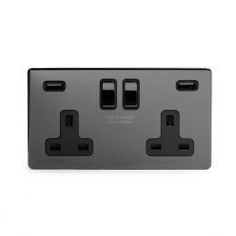 Traditional Black Inserts - Black Nickel - Sockets & Switches - SoHo Lighting Black Appliances Kitchen, Light Switches And Sockets, Plug Sockets, Black Appliances, Usb Outlet, Hardware Finishes, Plug Socket, Wall Mounted Light, Power Outlet