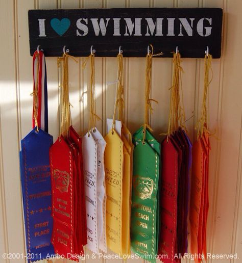 Swim Ribbons, Swimming Medals, Ribbon Display, Trophy Display, Ribbon Holders, I Love Swimming, Medal Ribbon, Award Display, Wood Wall Plaques