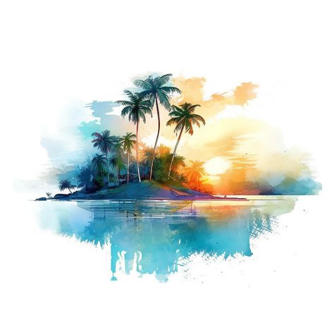 Tropical Island Beach, Decorate Notebooks, Beach Clipart, Soyut Sanat Tabloları, Beach Watercolor, Landscape Art Painting, T Shirt Art, Watercolor Landscape Paintings, Wonderful Picture